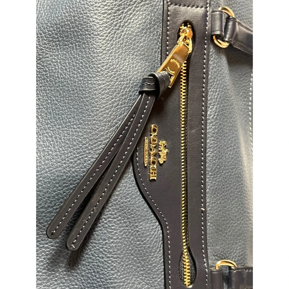 Coach Kleo Carryall Bag Teal‎ and Navy Blue Pebbled Leather Suede Handbag